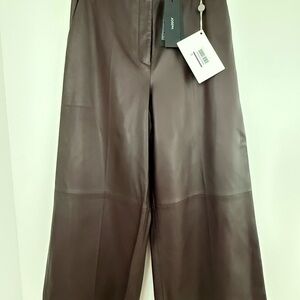Brown Genuine Leather Pants Cropped